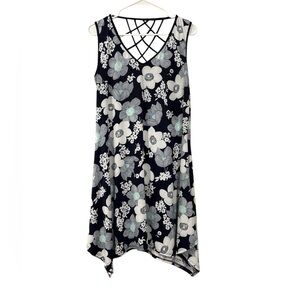 PerSeption Concept Asymmetrical Floral Dress - Navy and White